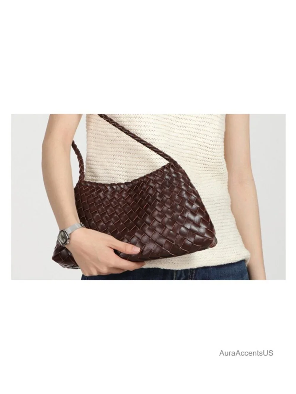 Woven Hobo Bag Faux Leather Suede Slouchy Shoulder Purse Tote Handbag